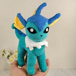 Handmade Amigurumi Crochet Pokemon Large Standing Vaporeon Plushie